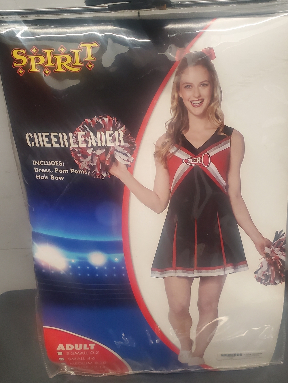 Spirit Black, Red and White Cheerleader Mini Dress with Pom Poms